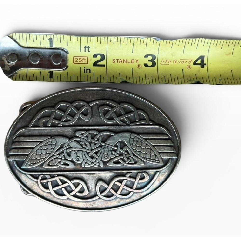 Vintage Lee River Ireland Celtic Swans Belt Buckle Pewter Irish Knotwork Birds - Picture 6 of 7